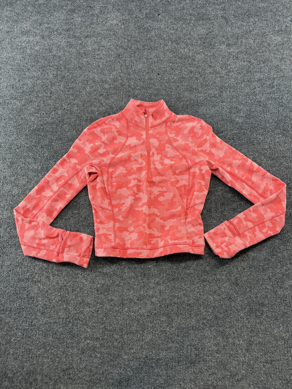 Lululemon Pullover Womens 6 Pink Camo 1/4 Zip Mock Neck Thermal Top Run Yoga